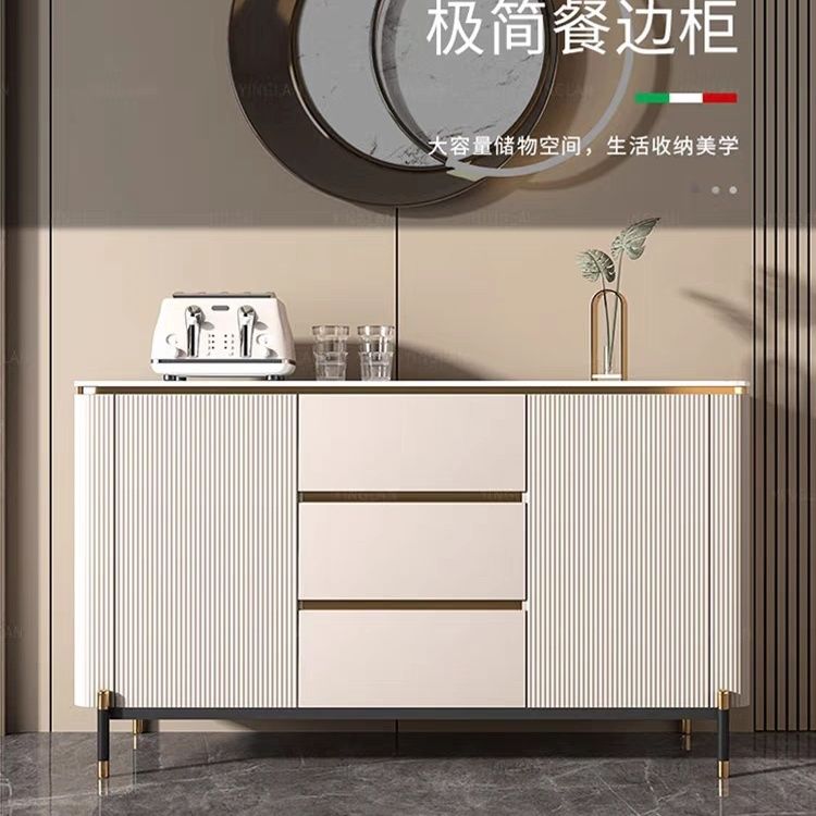 現代意式巖板一字形3層多抽屜簡約一體餐邊櫃精美裝飾櫃餐廳客廳