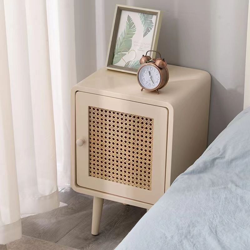 輕奢牀頭櫃簡約現代小戶型迷你實木牀頭收納臥室儲物櫃藤編牀頭櫃