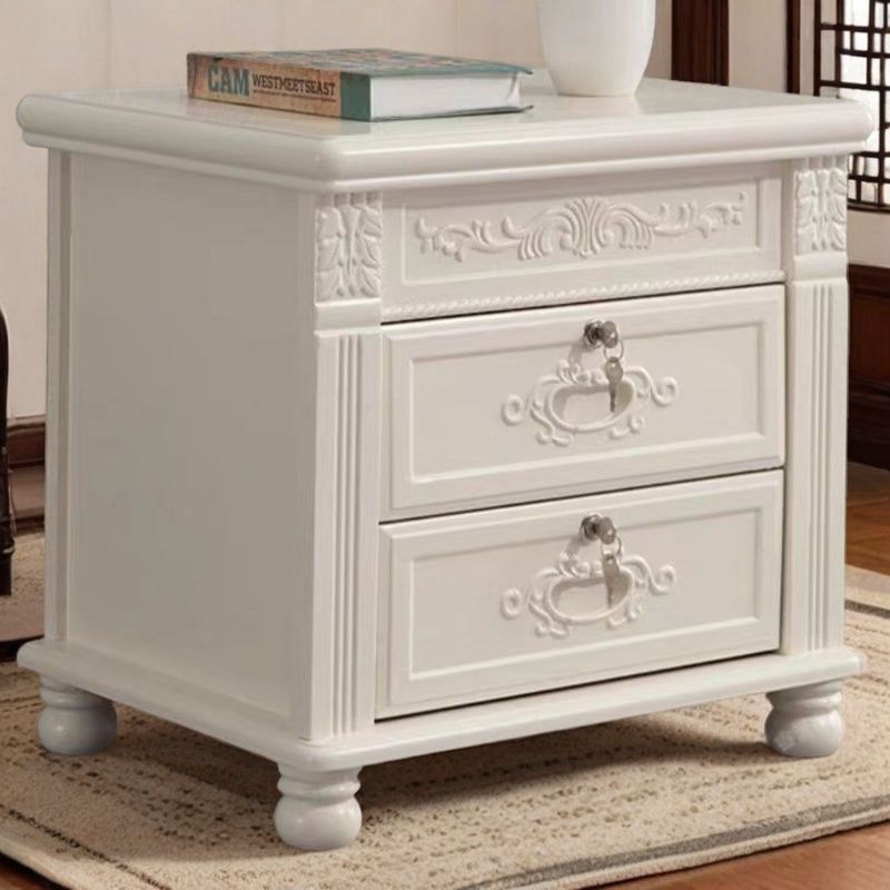 中式復古整裝帶鎖雕花實木新款牀頭櫃簡約臥室牀邊儲物櫃家用收納