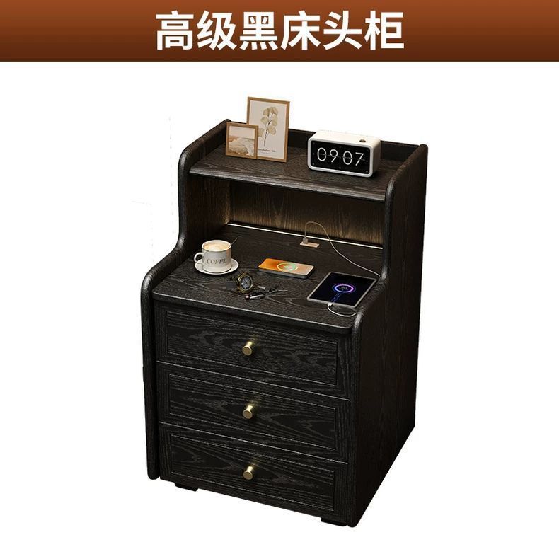 智能牀頭櫃保險櫃一體實木家用2024新款藍牙雙無線充電帶音響燈帶