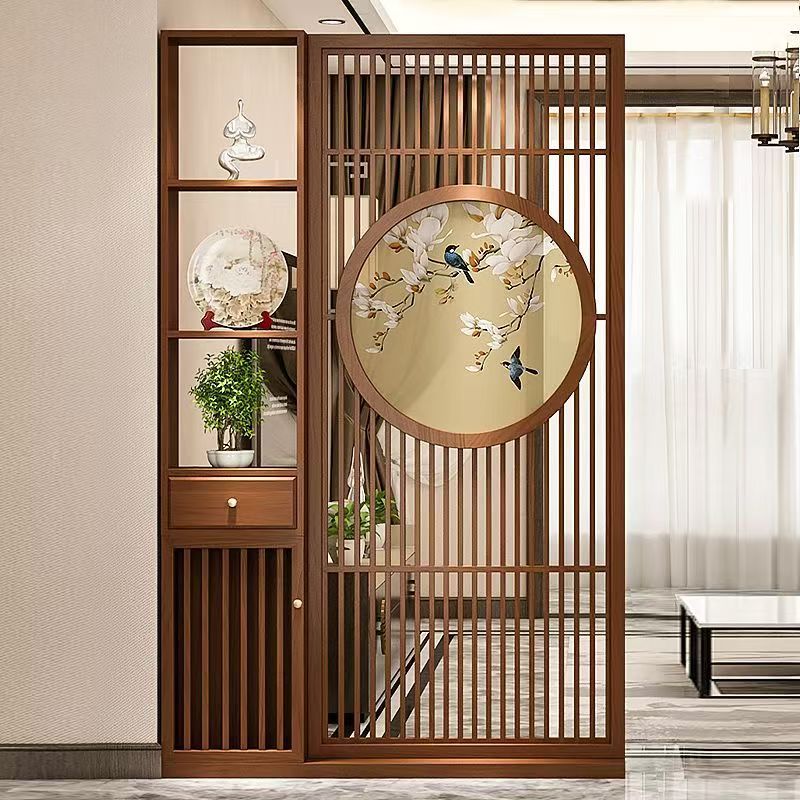 新中式實木入戶屏風隔斷客廳遮擋書房玄關簡約房間定製格柵入門