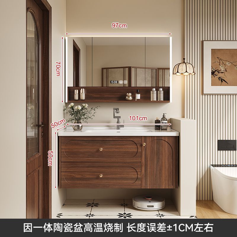 中古風浴室櫃組合陶瓷一體盆小戶型衛生間洗臉洗手盆櫃洗漱臺衛浴