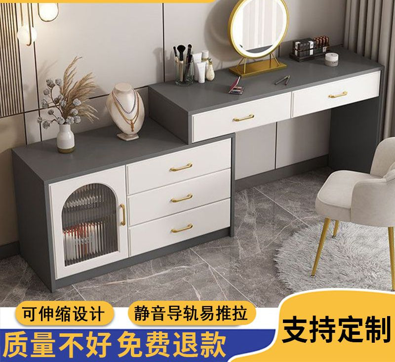 梳妆台卧室化妆台斗柜一体主卧收纳柜奶油风书桌新款可伸缩化妆桌
