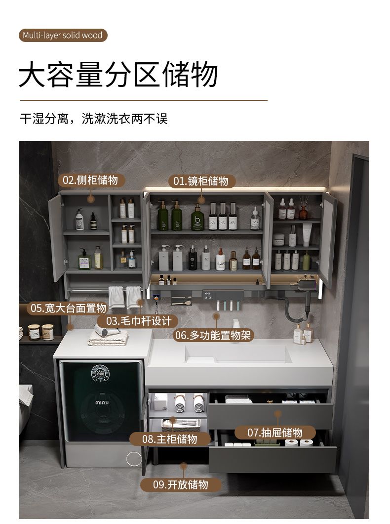 巖板浴室櫃組合陽臺一體洗衣櫃洗臉盆衛生間洗漱臺洗手池搓衣板