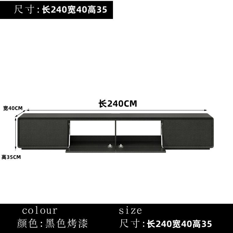 意式輕奢實木電視櫃組合 小戶型客廳黑色烤漆電視櫃中間鏤空背部