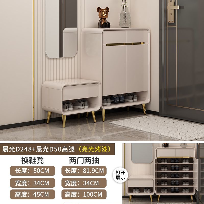 2025新款鞋柜挂衣架斗柜一体储物柜靠墙衣帽架简约奶油多层大容量