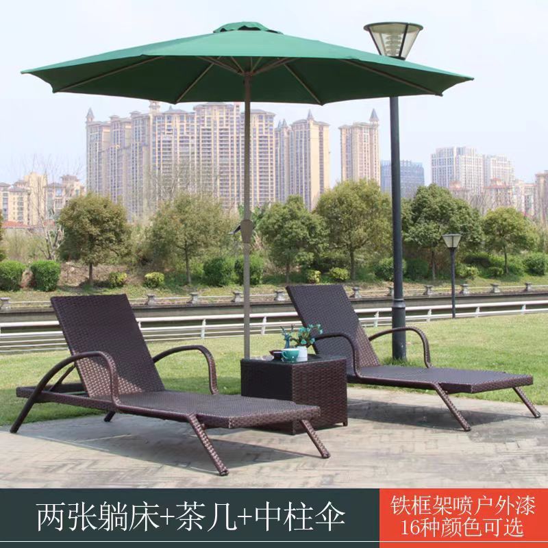 户外躺床阳台休闲藤椅室外庭院躺椅别墅游泳池躺床折叠藤编沙滩椅