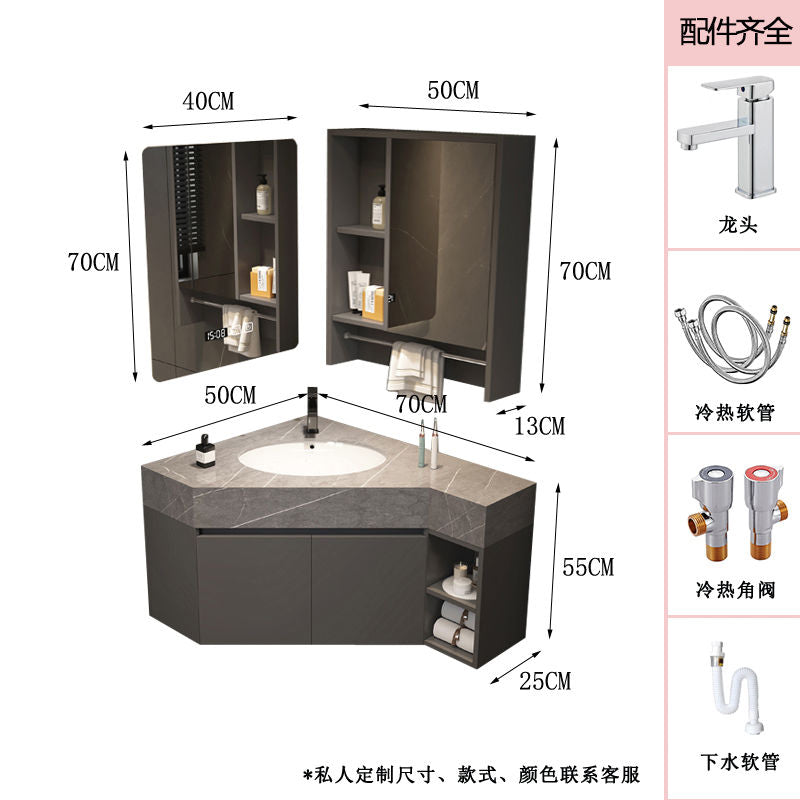 轻奢岩板三角浴室柜定制小户型形转角直角实木陶瓷盆卫生间洗手台