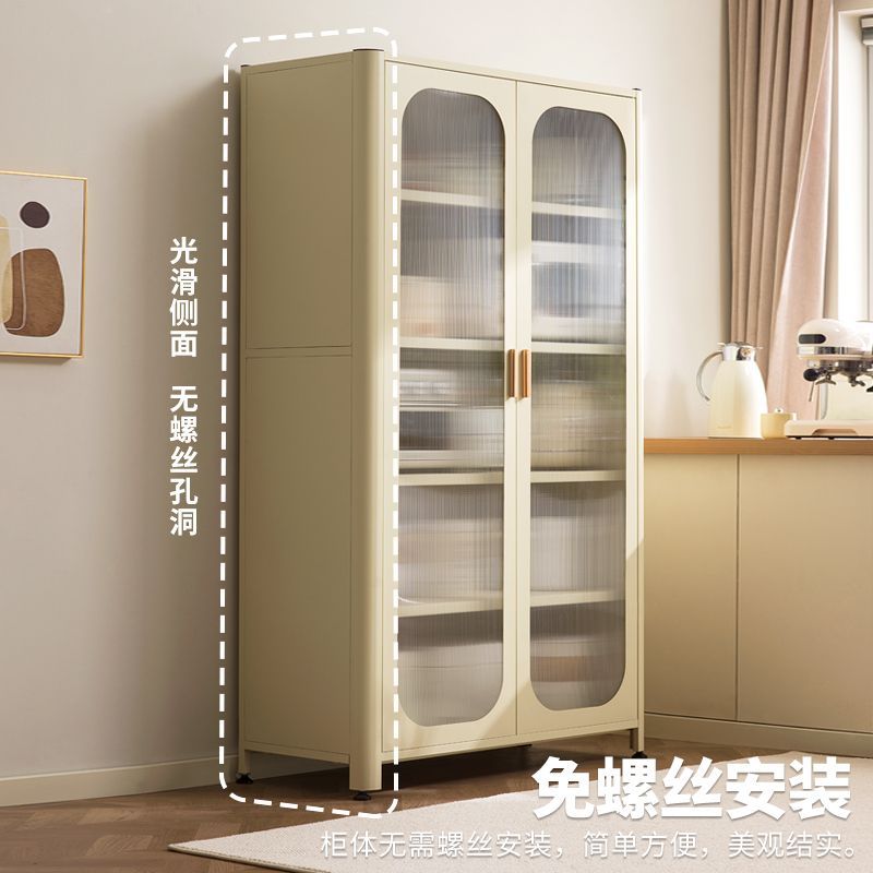 厨房置物架落地多层收纳柜子微波炉钢制家用带门多功能橱柜储物柜