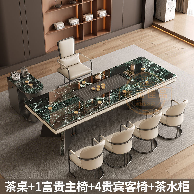 本元佳品超晶石岩板茶桌椅组合现代简约别墅一体茶台设计师高级感