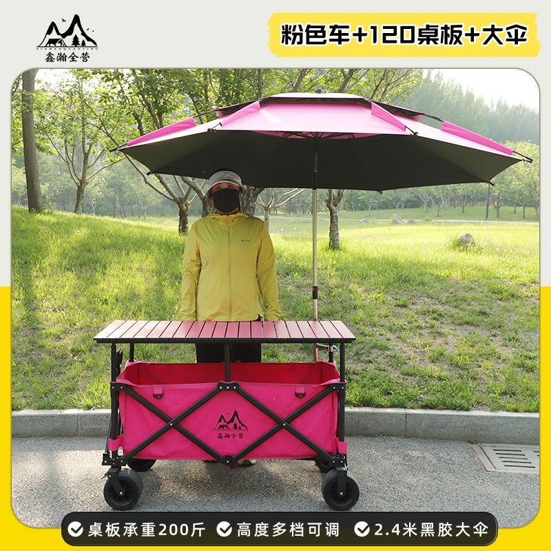 加長大桌板擺攤車可摺疊升降碳鋼聚攏擺攤小喫車夜市帶遮陽露營車