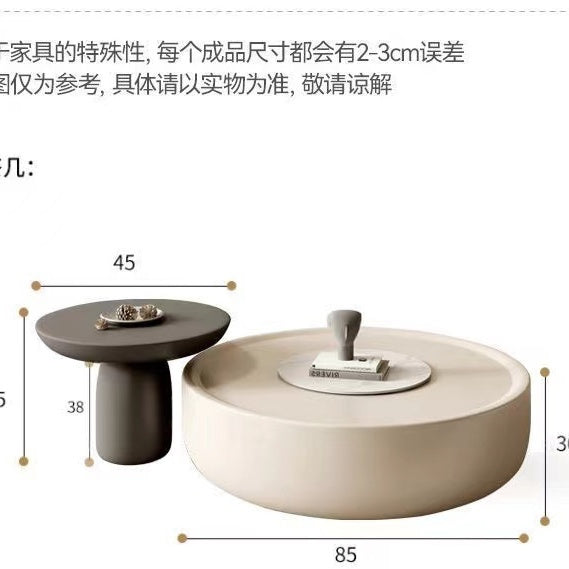 法式奶油風圓形茶几組合小戶型客廳家用網紅侘寂風茶几電視櫃組合