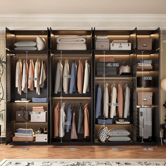 法式中古風實木衣櫃家用臥室多功能自由組合一體成品衣櫃可定製