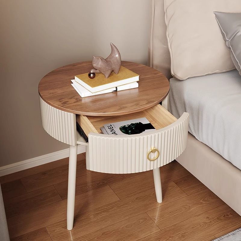 中古風創意邊幾客廳簡約圓形家用臥室牀頭櫃新款帶抽屜儲物置物架