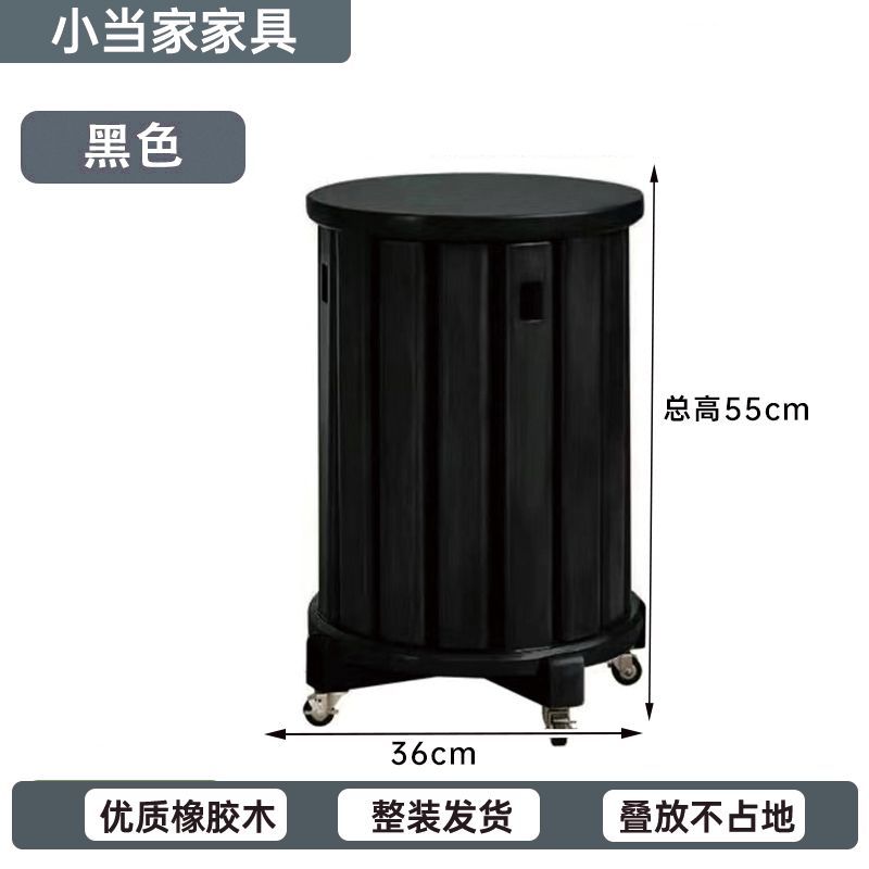 实木可叠放茶几组合凳子叠叠乐圆凳餐桌待客备用凳带滑轮折叠椅子