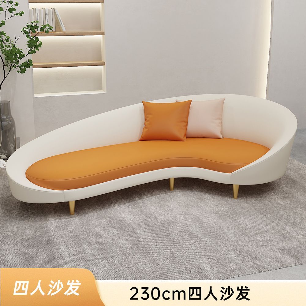 奶油风商务会客接待沙发轻奢服装店美容院休息区弧形网红沙发茶几
