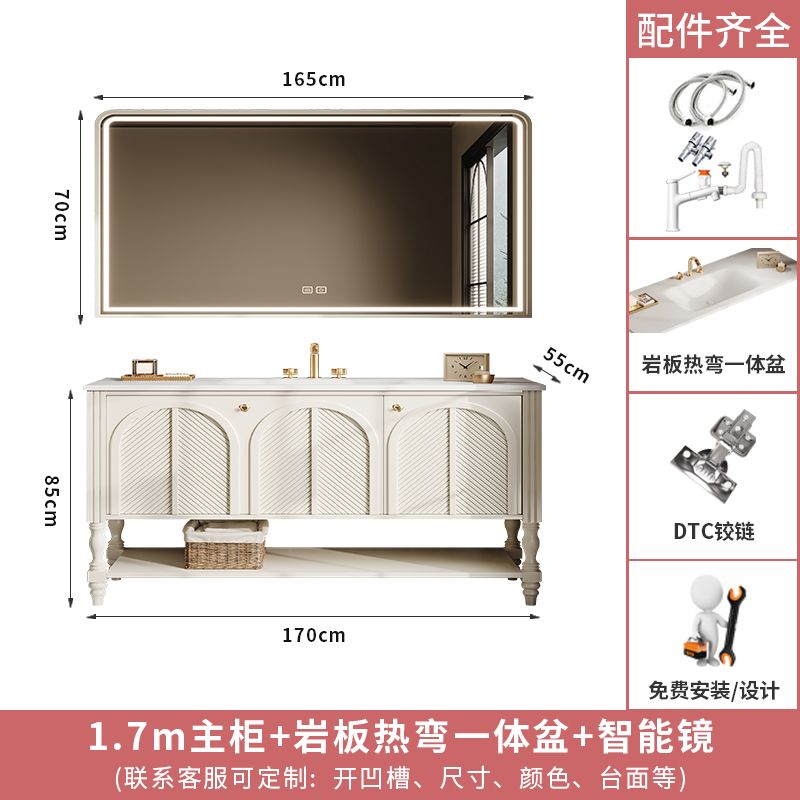 落地式橡木法式復古浴室櫃組合衛生間洗漱臺洗手盆櫃衛浴櫃一體盆
