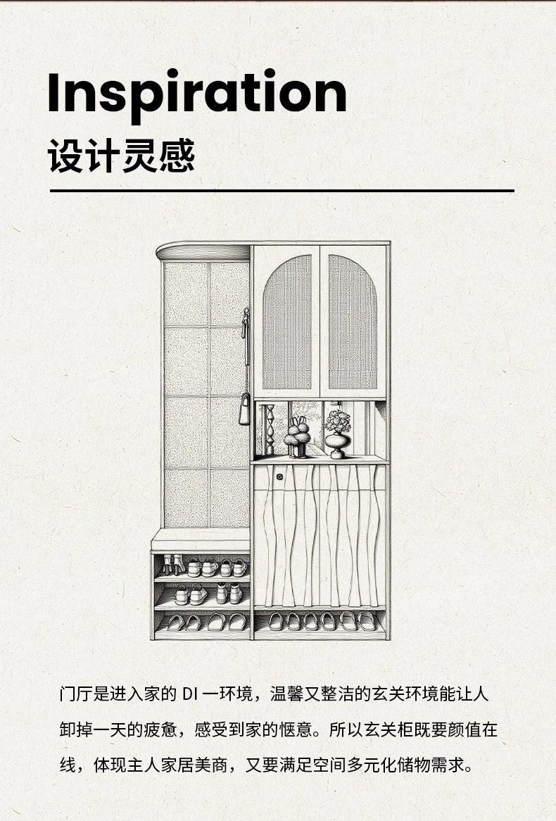 中古風玄關櫃入戶正對門屏風櫃客廳隔斷櫃鞋櫃一體門廳櫃定製海棠