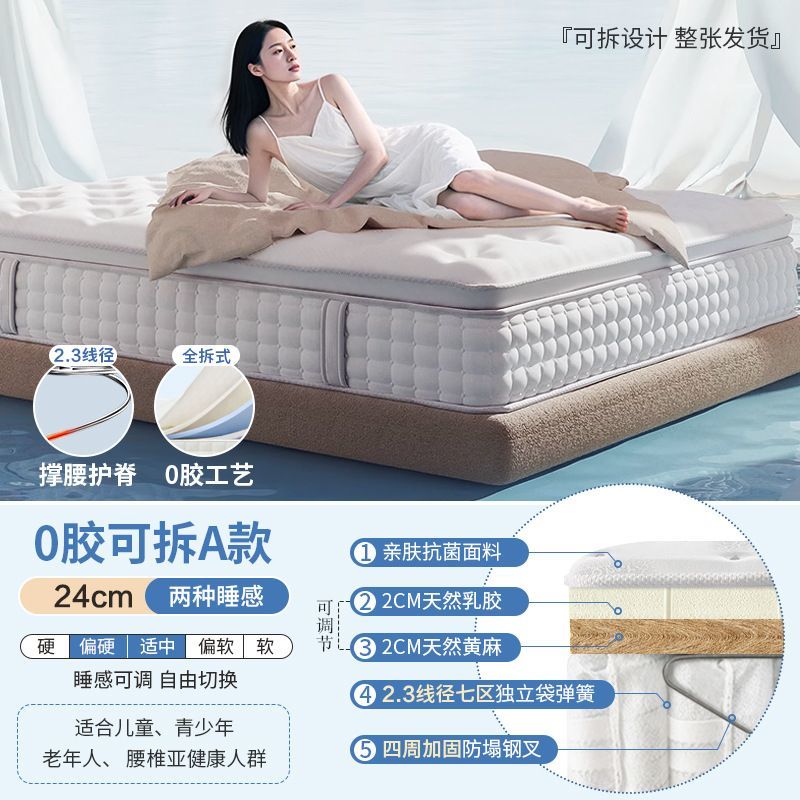 藍色記憶棉盒子牀墊超軟酒店超軟乳膠牀墊獨立彈簧席夢思壓縮捲包