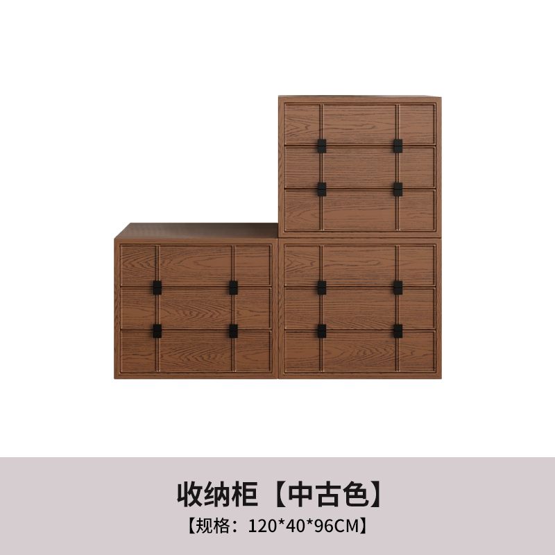 白蠟木棋盤格實木模塊櫃中古現代簡約鬥櫃餐邊儲物牀頭客廳櫃組合