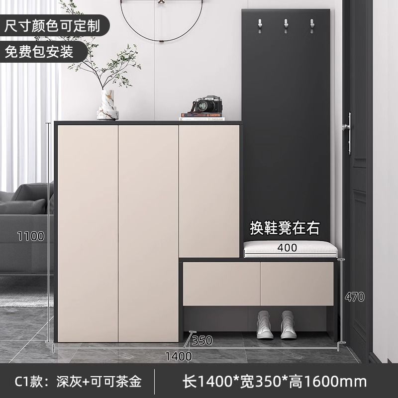 鞋櫃輕奢進門玄關櫃帶換鞋凳家用門口客廳現代簡約定製儲物收納櫃