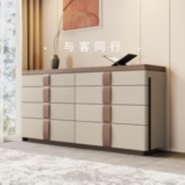 意大利法式收纳柜卧室边柜设计师意式实木马鞍皮斗柜