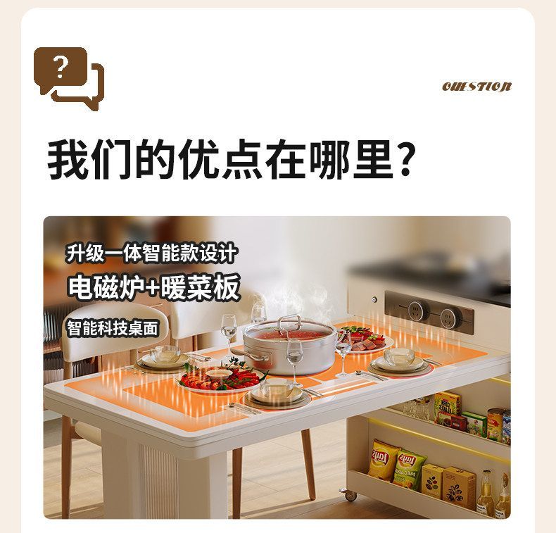 小戶型島臺餐桌一體可移動可伸縮家用簡約加熱智能電磁爐飯桌2026