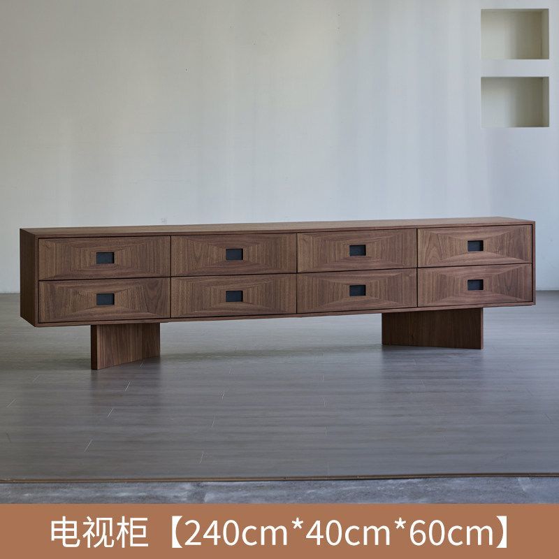 中古風電視櫃黑胡桃木色實木電視機櫃侘寂風家用儲物櫃子復古地櫃