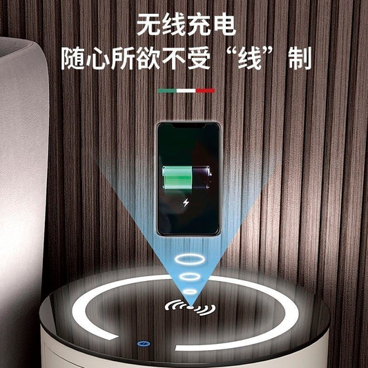 簡約輕奢圓形牀頭櫃意式客廳實木網紅智能牀邊櫃臥室家用抖音