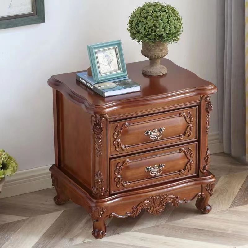 全實木歐式牀頭櫃雕花復古家用奢華法式臥室家用牀邊櫃高檔儲物櫃