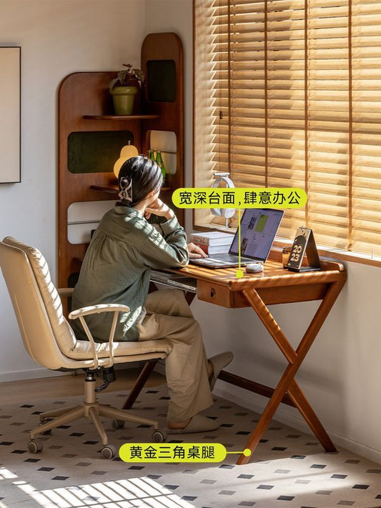 實木書桌復古小戶型一字板北歐日式雙人電腦桌工作臺寫字檯辦公桌