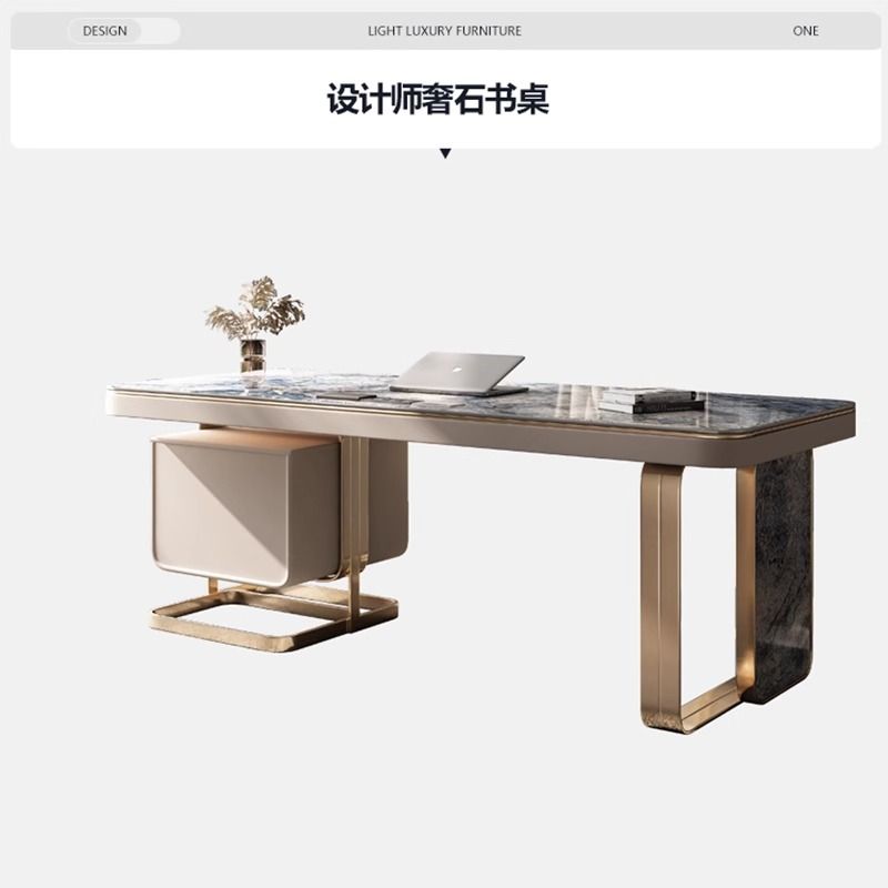 意式極簡書桌家用現代簡約輕奢電腦桌奢石意大利高端巖板辦公桌