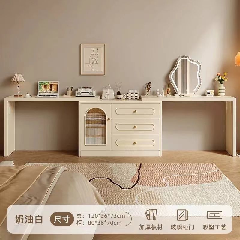 梳妆台卧室简约现代床头柜化妆台收纳柜一体2024新款奶油风化妆桌