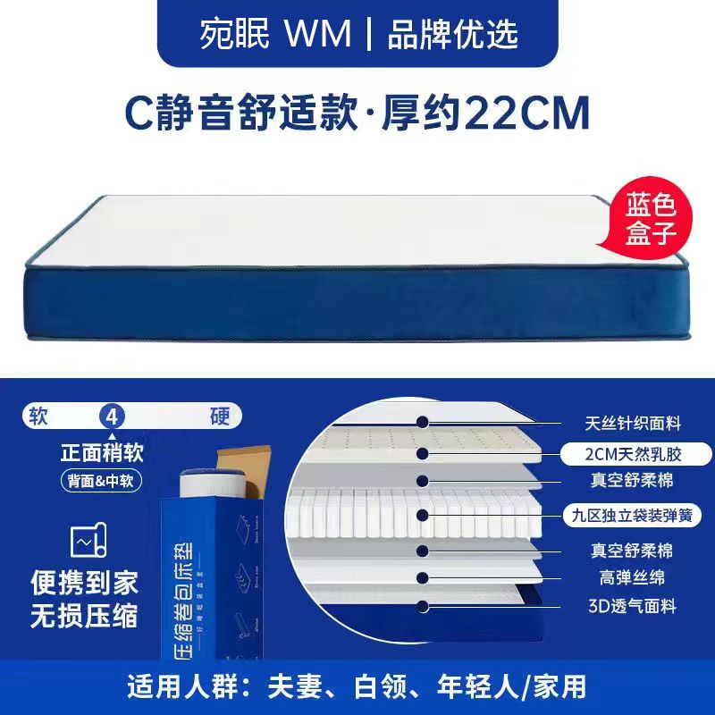 藍色記憶棉壓縮捲包網紅盒子牀墊席夢思家用進口天然乳膠厚超軟