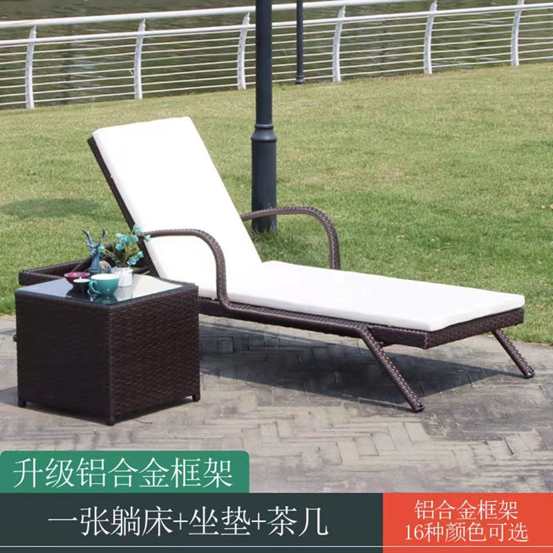 户外躺床阳台休闲藤椅室外庭院躺椅别墅游泳池躺床折叠藤编沙滩椅