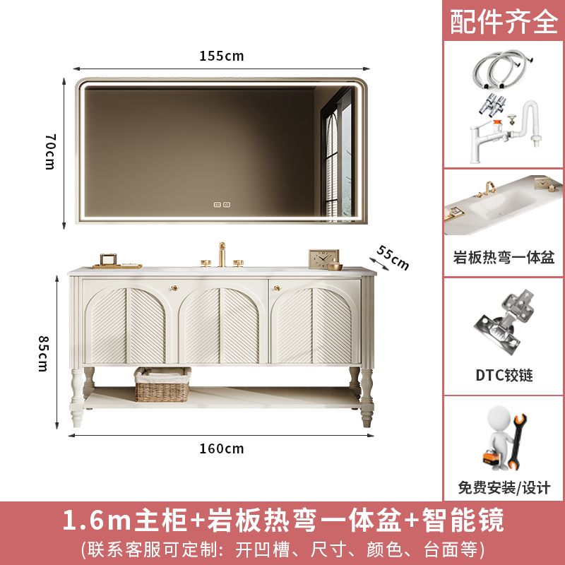 落地式橡木法式復古浴室櫃組合衛生間洗漱臺洗手盆櫃衛浴櫃一體盆