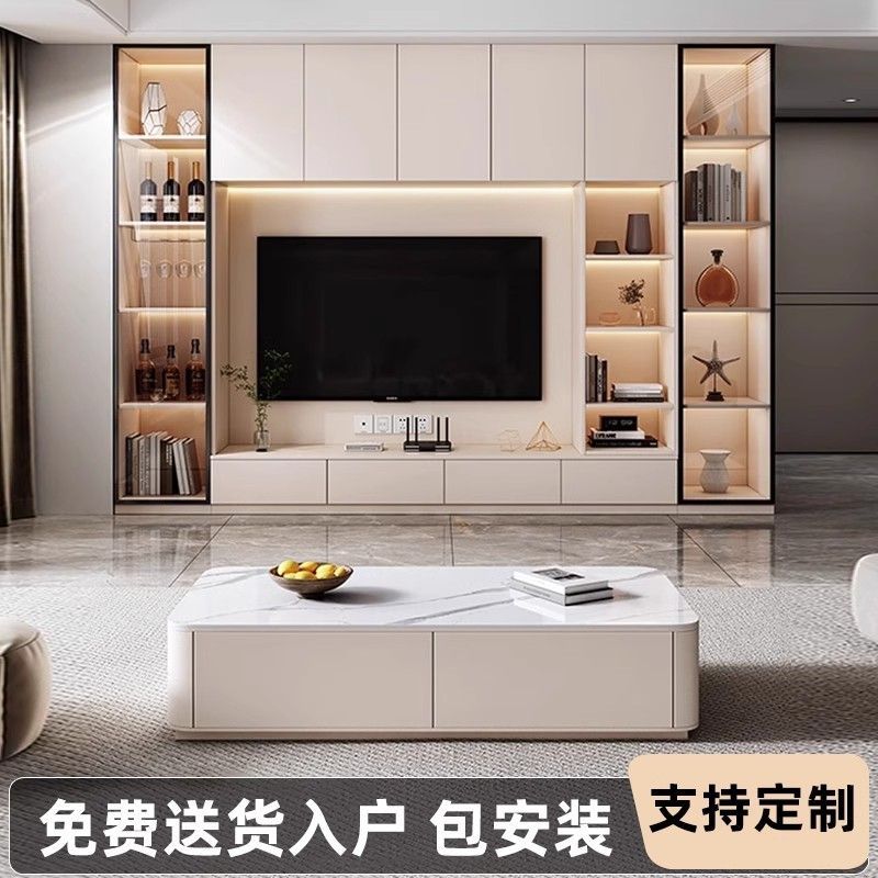 实木电视柜组合墙柜现代简约书柜酒柜一体靠墙储物柜客厅电视机柜