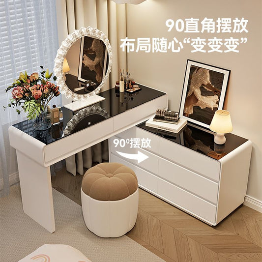2025新款现代简约轻奢卧室家居梳妆台带踢脚线可旋转斗柜一体式