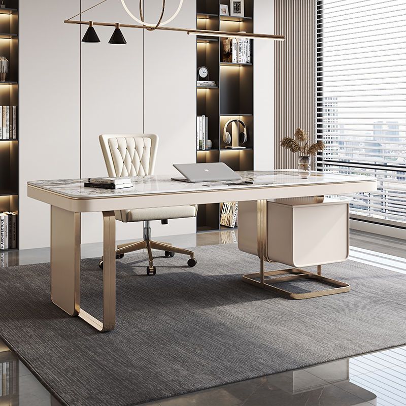 書桌輕奢現代簡約風高端巖板辦公桌椅電腦桌設計師桌子書房寫字檯