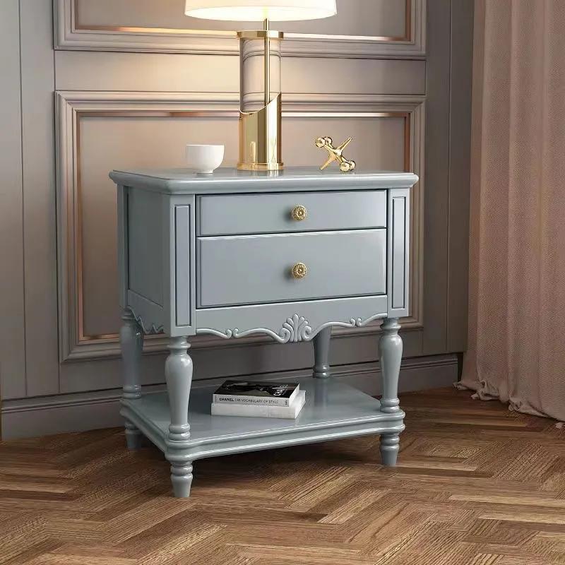 美式牀頭櫃實木牀頭櫃寶馬灰色現代簡約收納櫃儲物櫃輕奢臥室傢俱