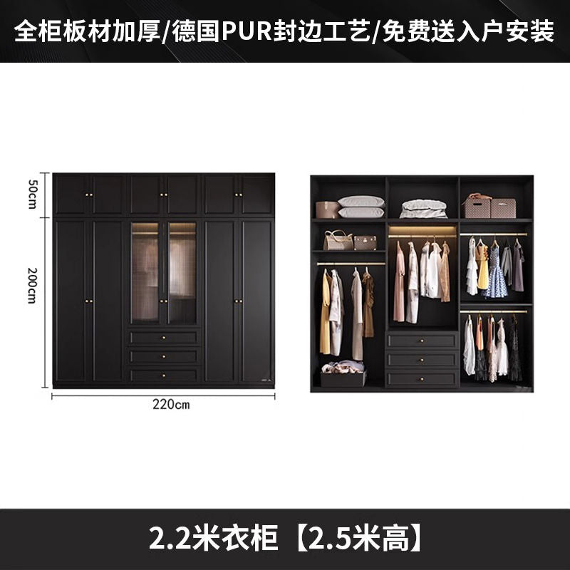 中古风衣柜黑色柜子衣柜家用卧室小户型现代简约边柜顶柜现货美式
