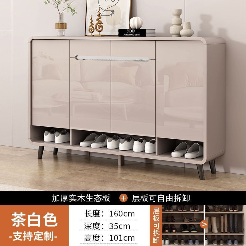 北歐原木風新中式入戶鞋櫃玄關入戶生態板收納櫃可坐大容量換鞋凳