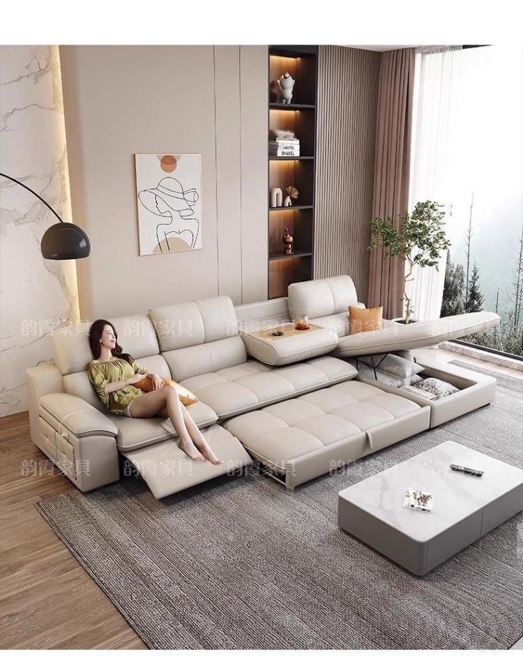 工廠直銷新款簡約電動真皮功能沙發客廳頭層牛皮多功能伸縮沙發牀