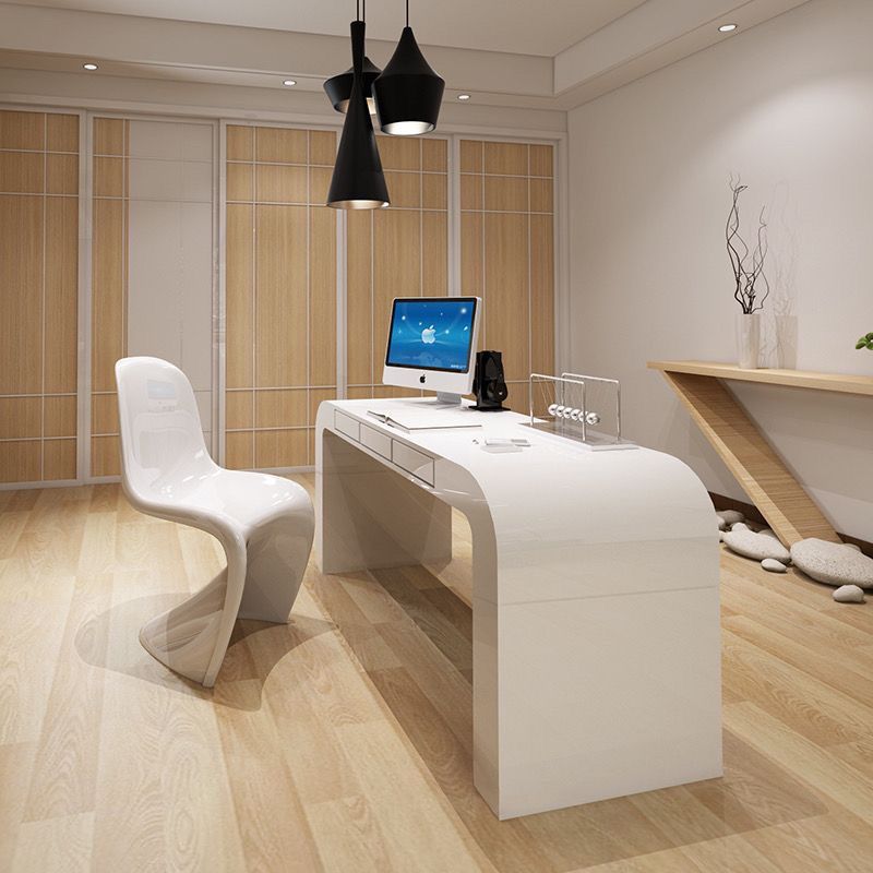 簡約現代白色烤漆辦公桌帶抽屜美容洽談長方形諮詢桌化妝吧檯餐桌