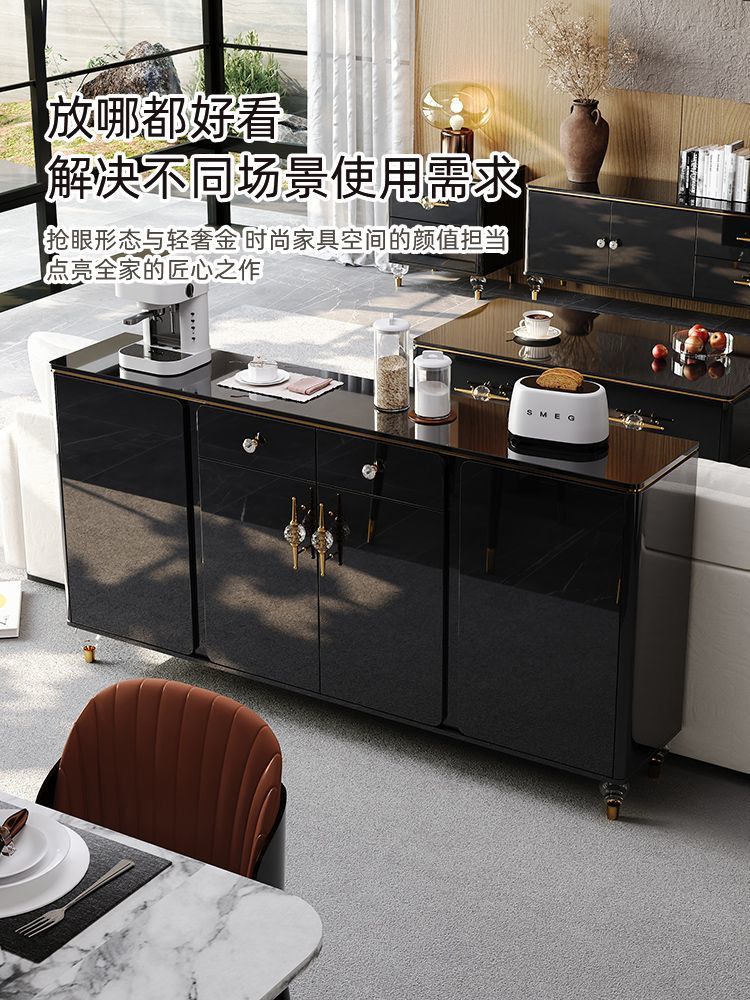 意式輕奢極簡餐邊櫃客廳現代簡約茶水櫃一體靠牆黑色儲物歺餐邊櫃