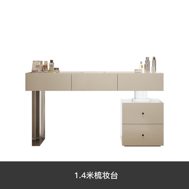 亞克力梳妝檯臥室現代簡約高級感奶油風網紅大圓鏡小戶型化妝桌子