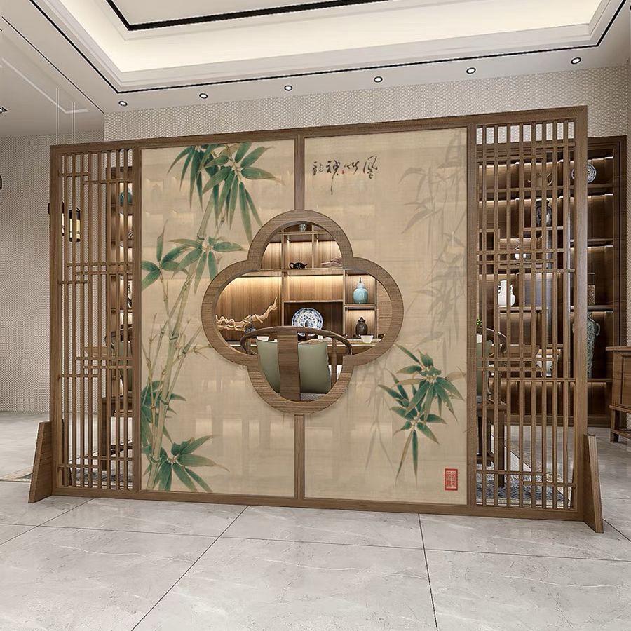中式屏風隔斷客廳進門遮擋辦公室臥室大廳入戶玄關鏤空實木座屏