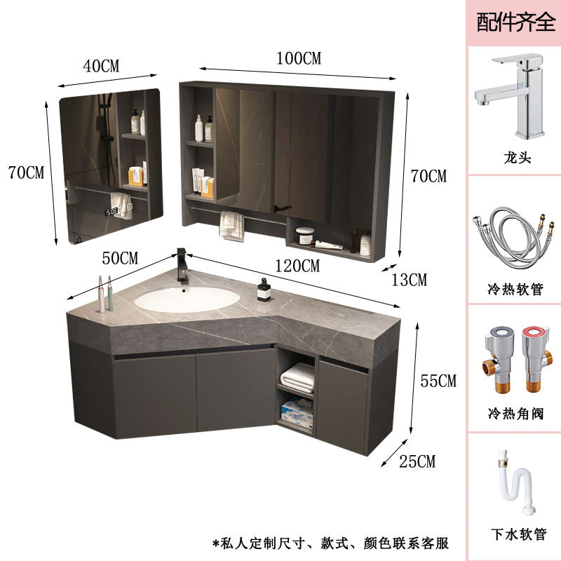 轻奢岩板三角浴室柜定制小户型形转角直角实木陶瓷盆卫生间洗手台