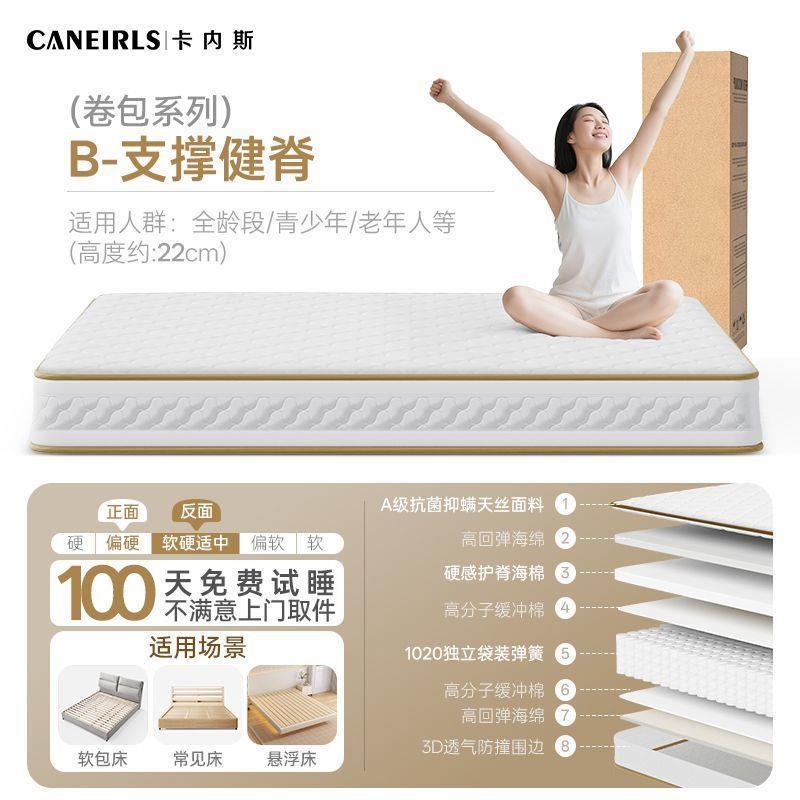 捲包盒子彈簧牀墊席夢思酷布獨立彈簧袋裝加粗護脊0膠水全可拆洗