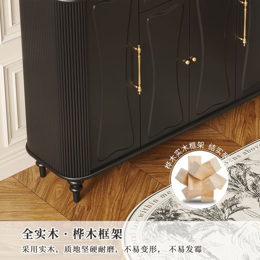 法式復古入戶鞋櫃玄關櫃一體黑色烤漆實木美式樺木家用圓角收納櫃